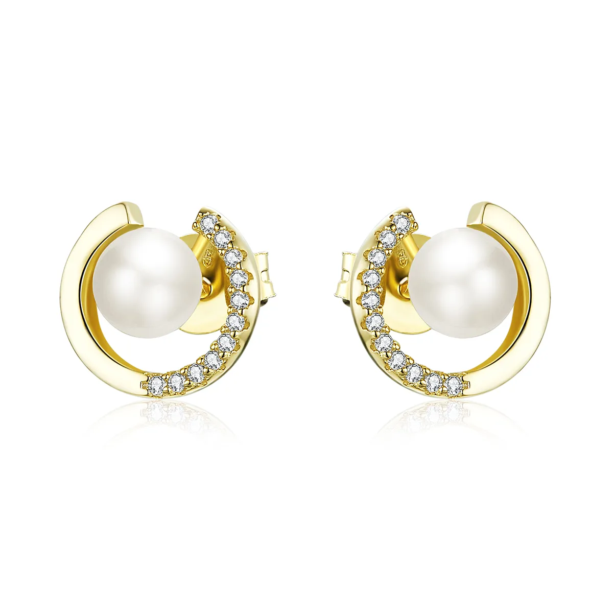 Pandora Style 18ct Gold Plated Pearl Stud Earrings - SCE802