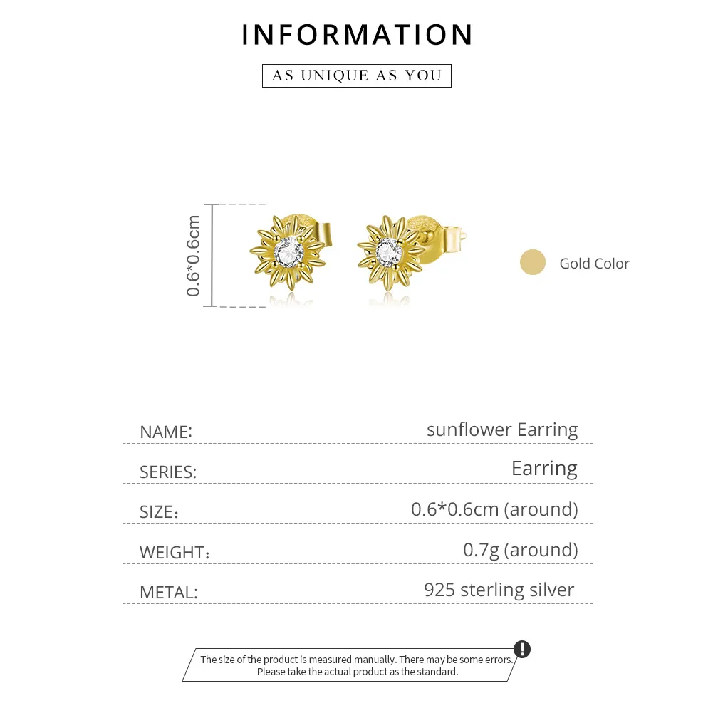 Pandora Style 18ct Gold Plated Sunflower Stud Earrings - SCE1057