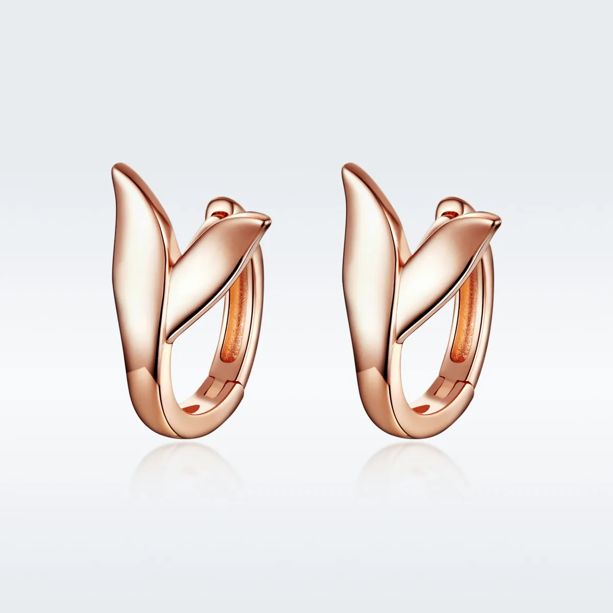 Pandora Style Rose Gold Dolphin Tail Hoop Earrings - BSE078