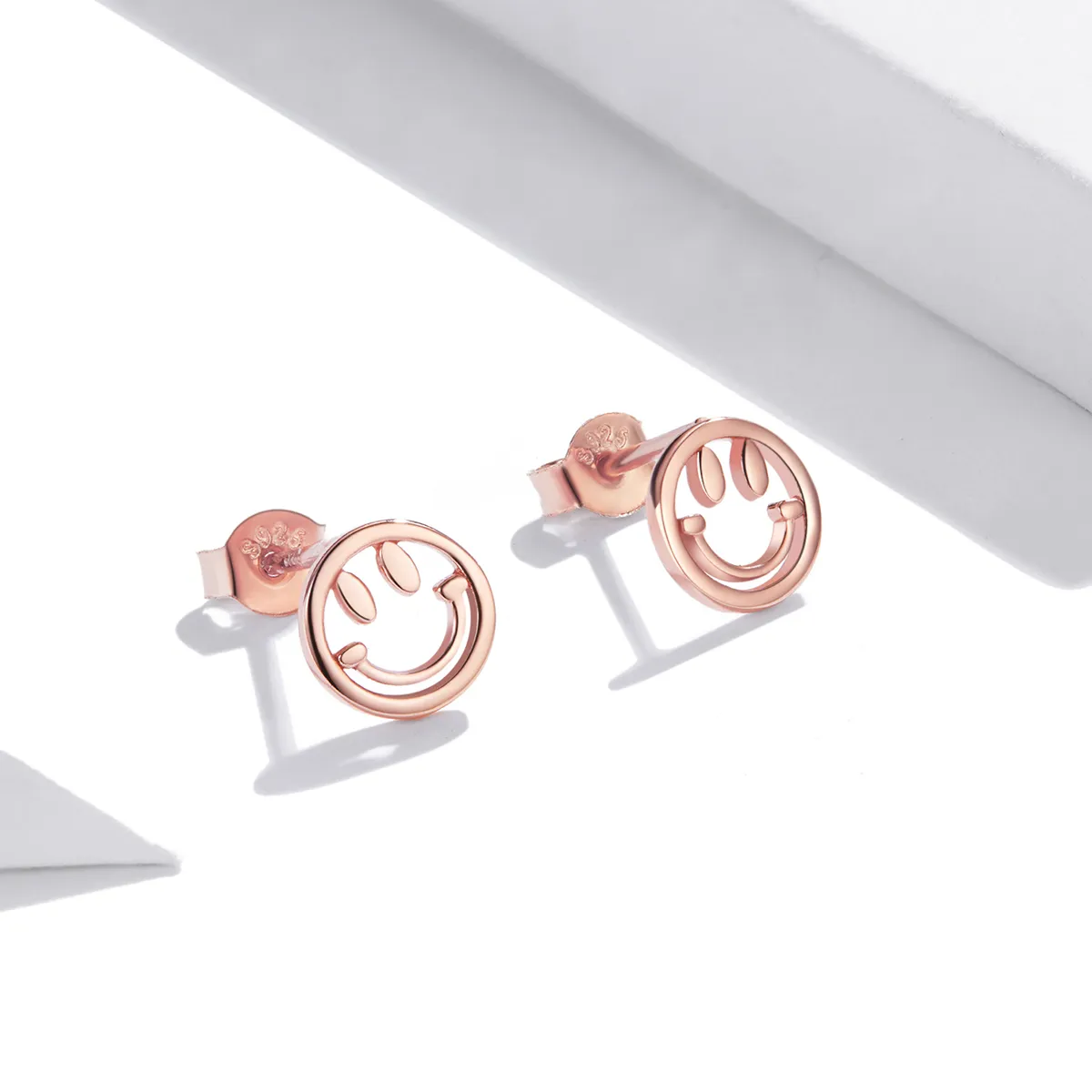 Pandora Style Rose Gold Lovely Smiley Face Stud Earrings - SCE1106