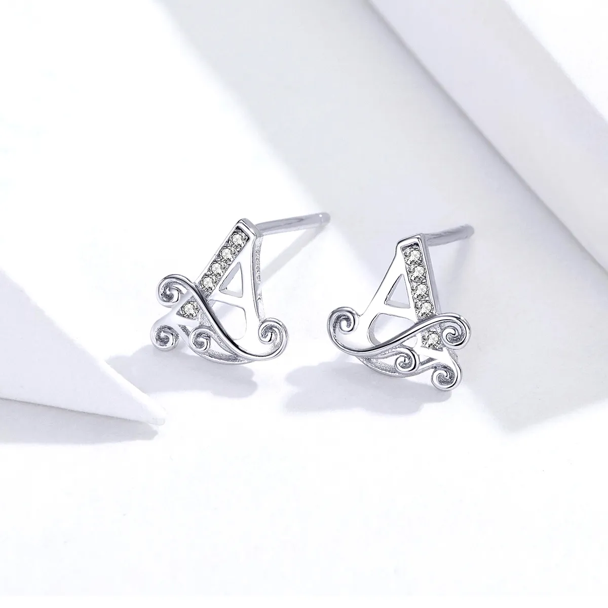 Pandora Style Silver Anti-Allergy Letter A Stud Earrings - SCE714