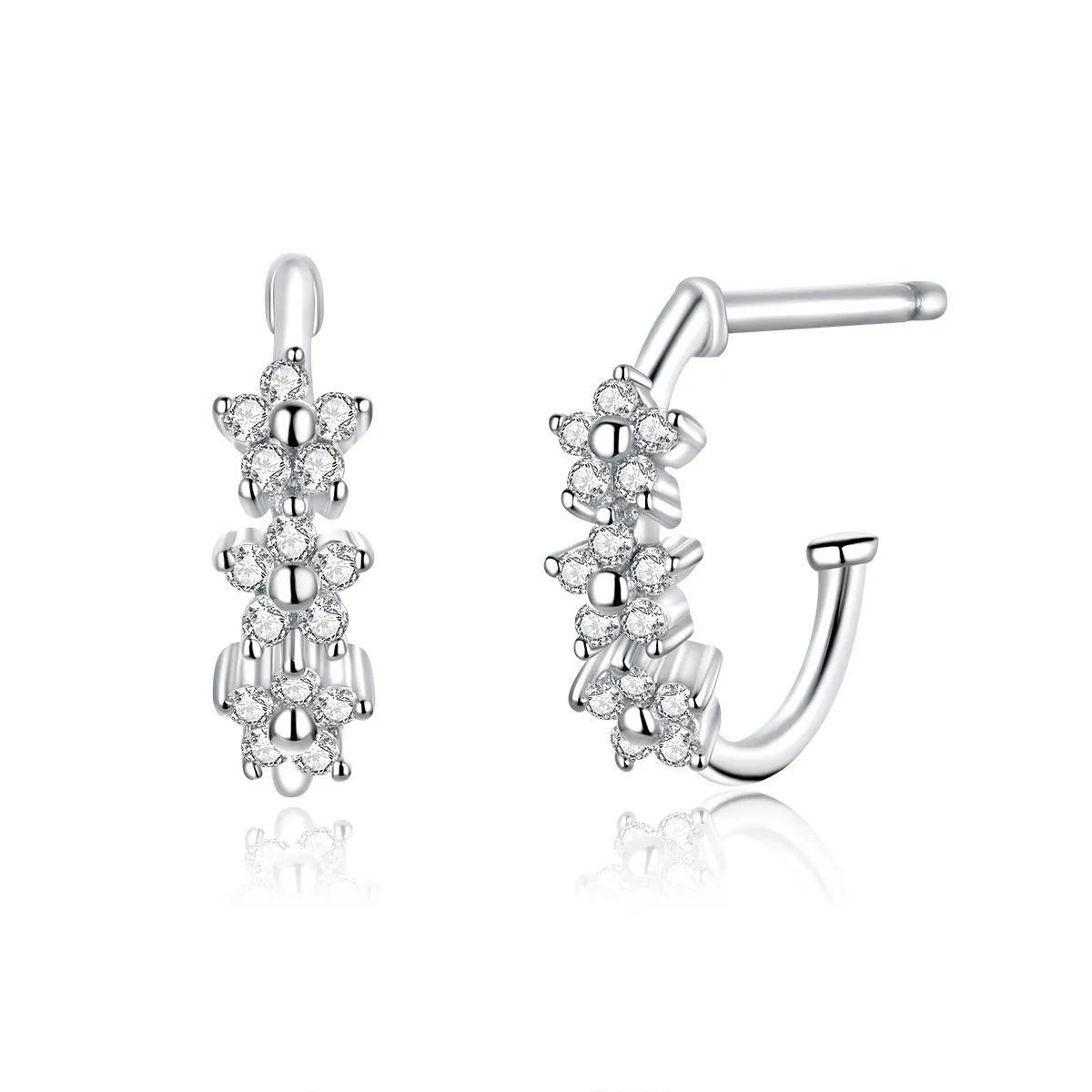 Pandora Style Silver Blossom Hoop Earrings - SCE756