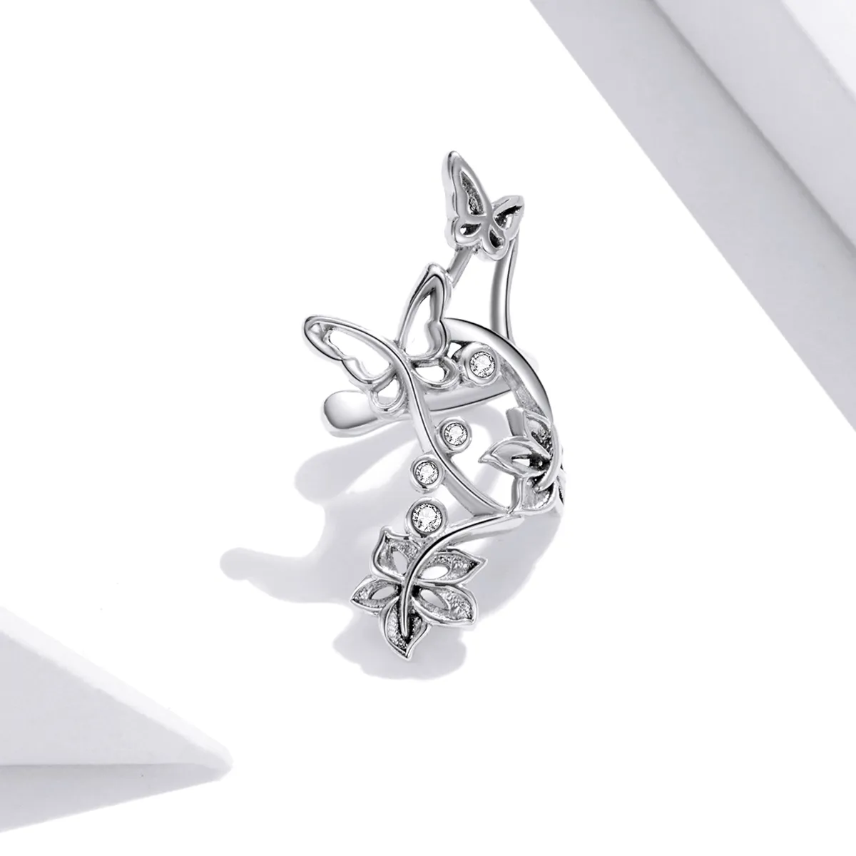 Pandora Style Silver Butterfly And Vine Stud Earrings - SCE1158