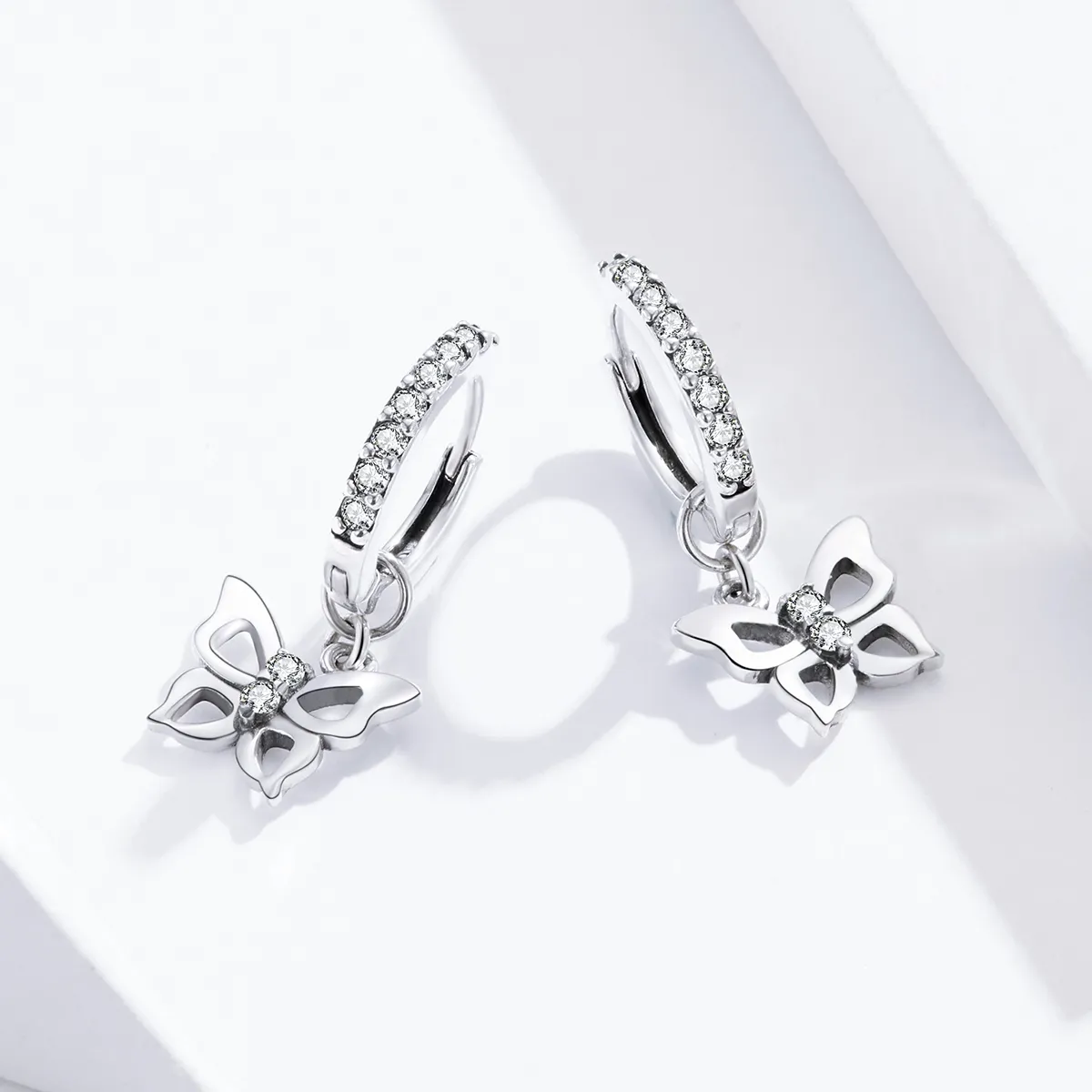 Pandora Style Silver Butterfly Dangle Earrings - SCE833