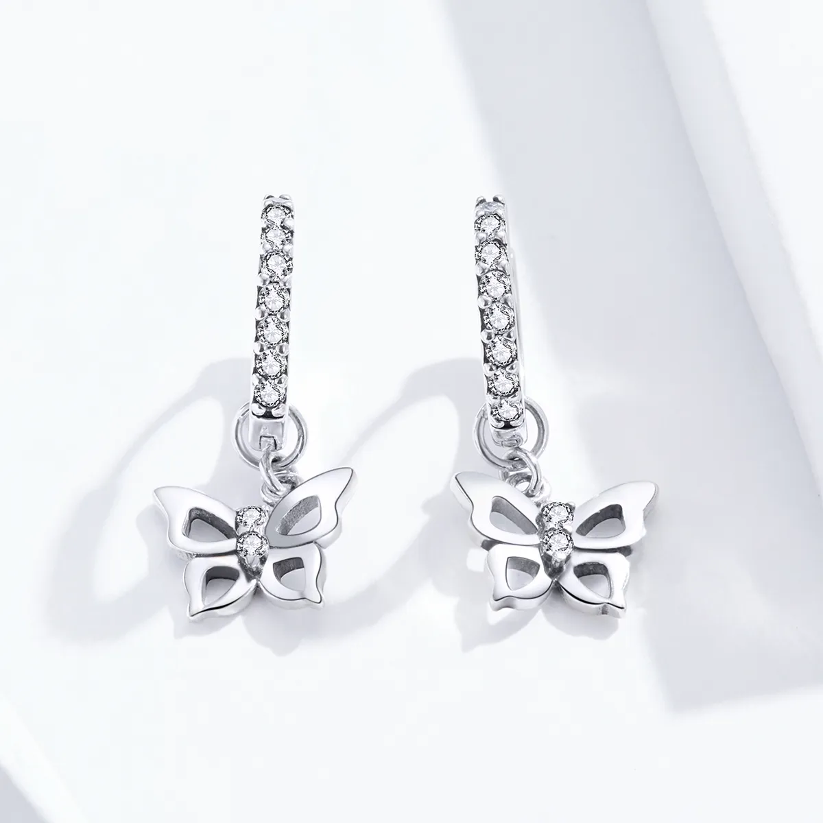 Pandora Style Silver Butterfly Dangle Earrings - SCE833