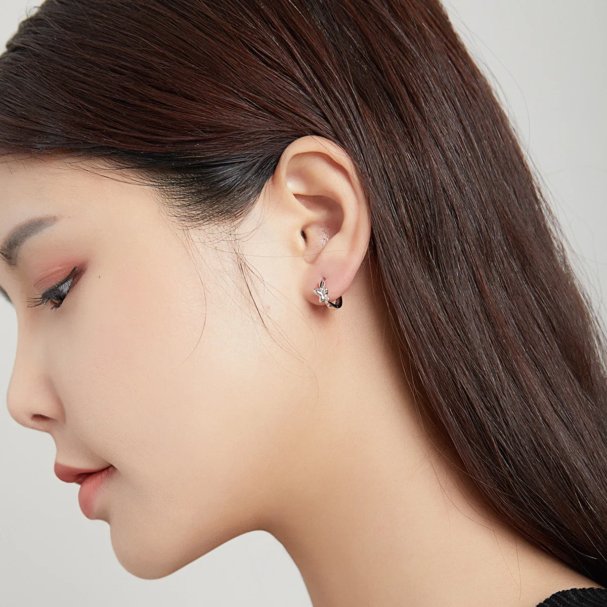 Pandora Style Silver Butterfly Hoop Earrings - SCE1038