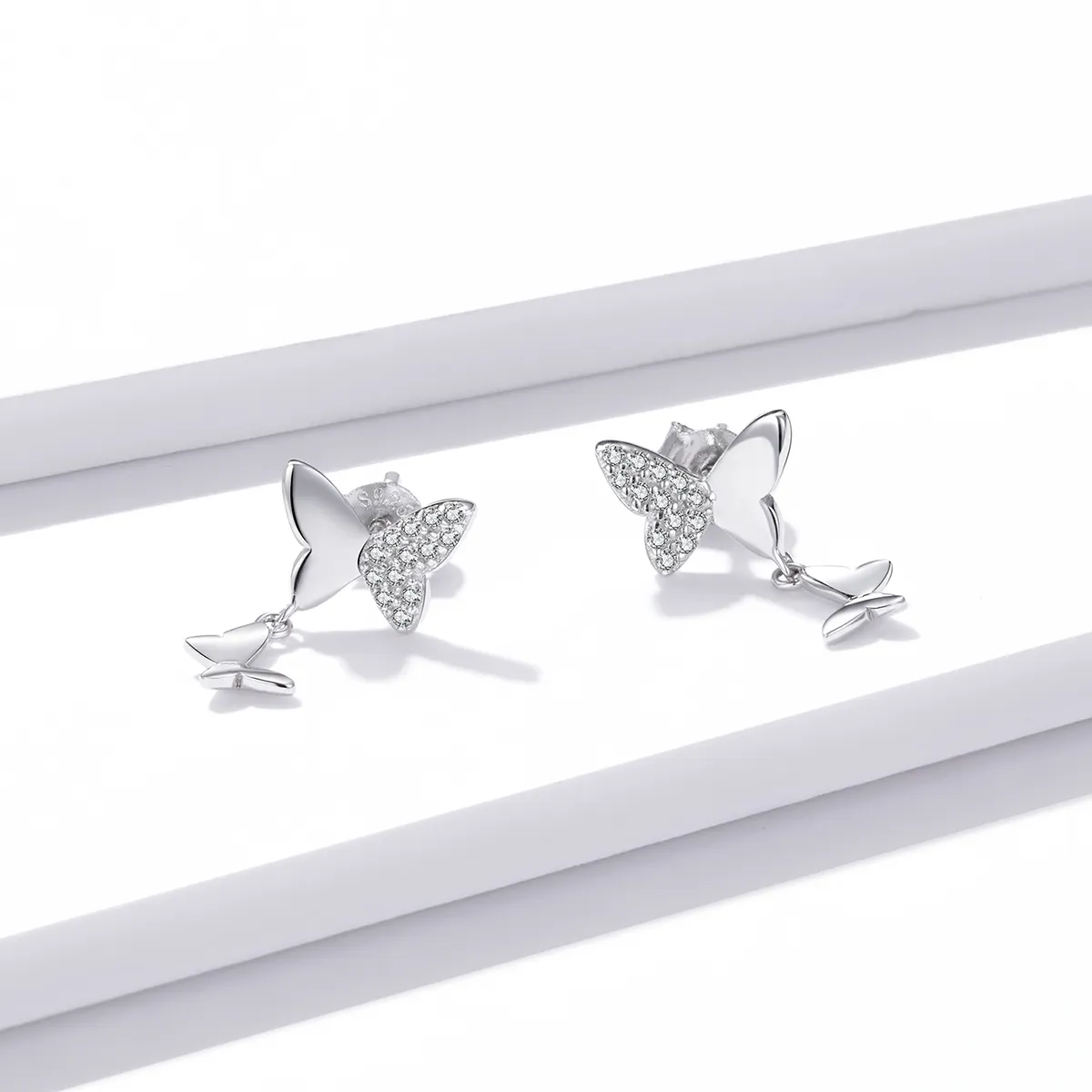 Pandora Style Silver Butterfly Love Stud Earrings - SCE1017