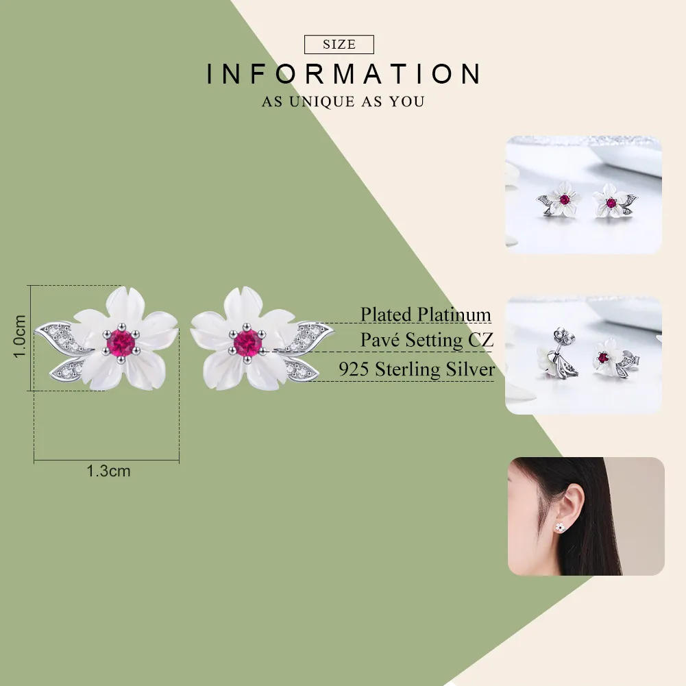 Pandora Style Silver Cherry Blossom Stud Earrings - BSE055