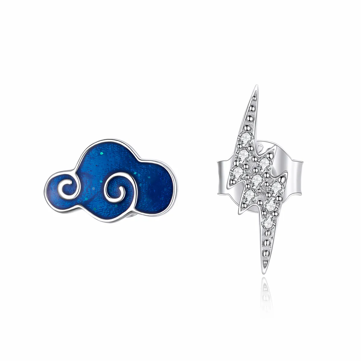 Pandora Style Silver Clouds And Lightning Stud Earrings - BSE429