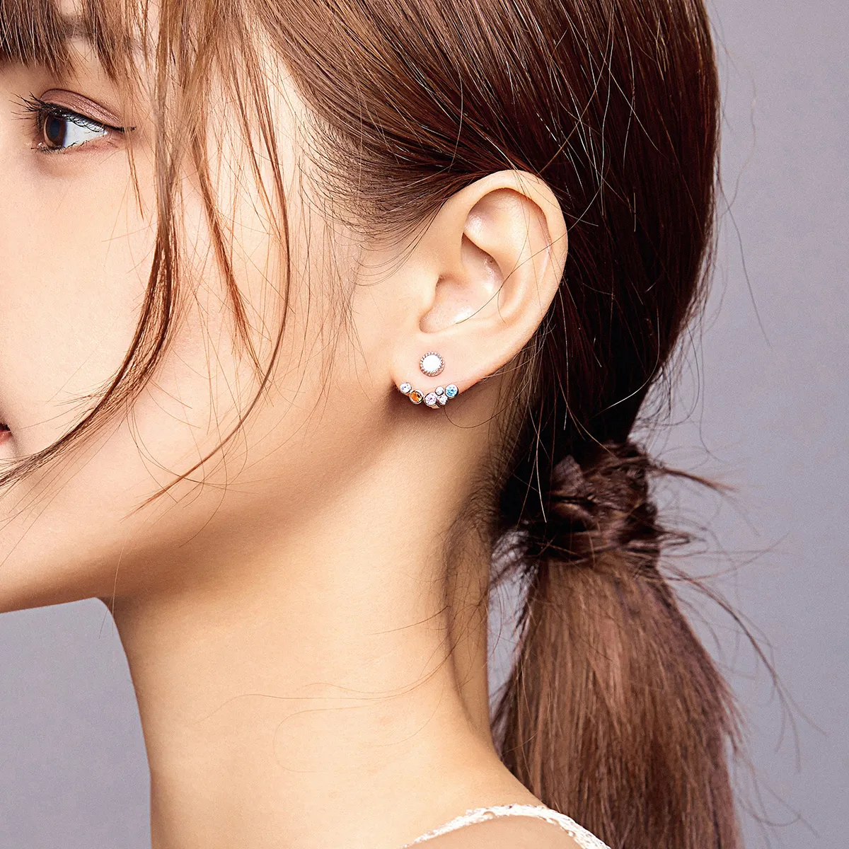 Pandora Style Silver Coloful Bubbles Stud Earrings - BSE392