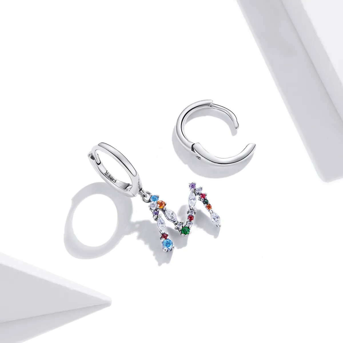 Pandora Style Silver Colorful Letter M Dangle Earrings - SCE1031