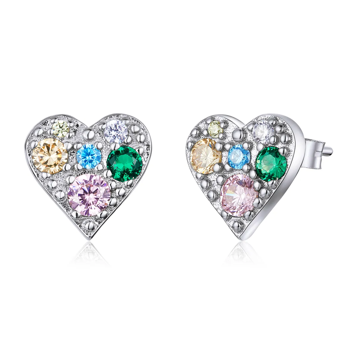 Pandora Style Silver Colorful Love Stud Earrings - SCE890