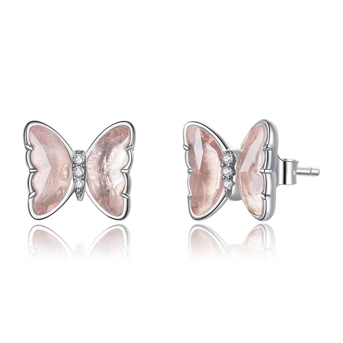 Pandora Style Silver Crystal Butterfly Stud Earrings - SCE1013