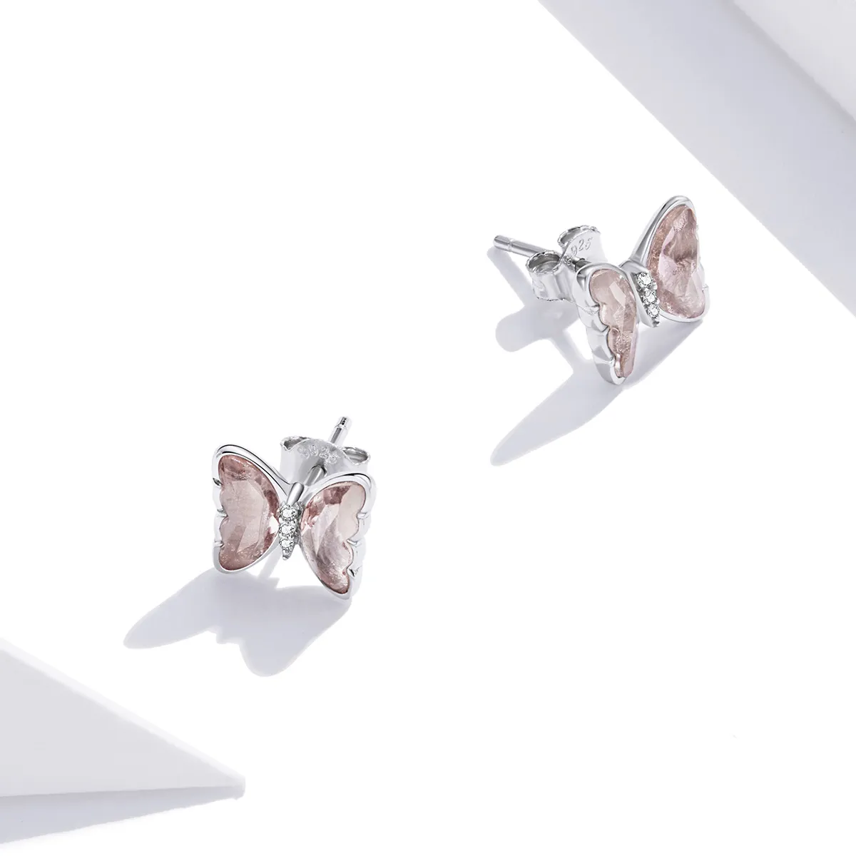 Pandora Style Silver Crystal Butterfly Stud Earrings - SCE1013