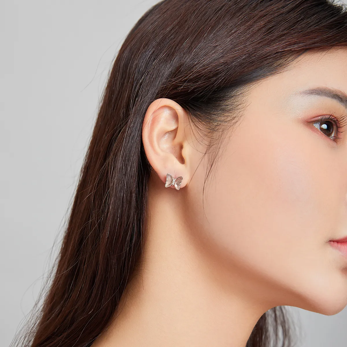 Pandora Style Silver Crystal Butterfly Stud Earrings - SCE1013