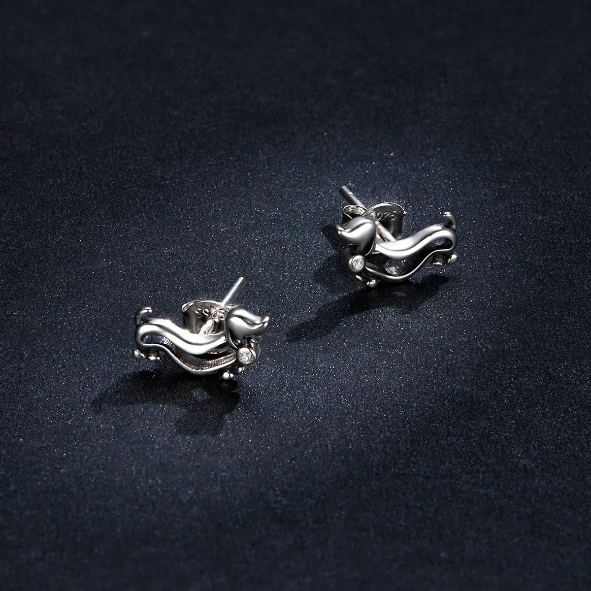 Pandora Style Silver Dachshund Stud Earrings - SCE952