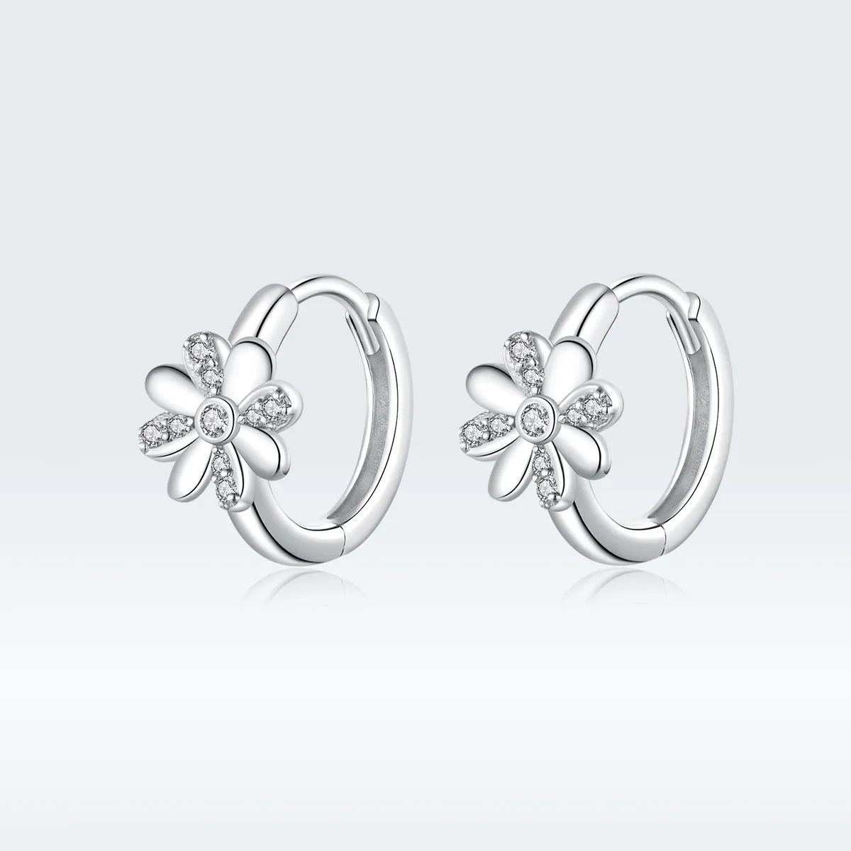 Pandora Style Silver Daisy Hoop Earrings - BSE359