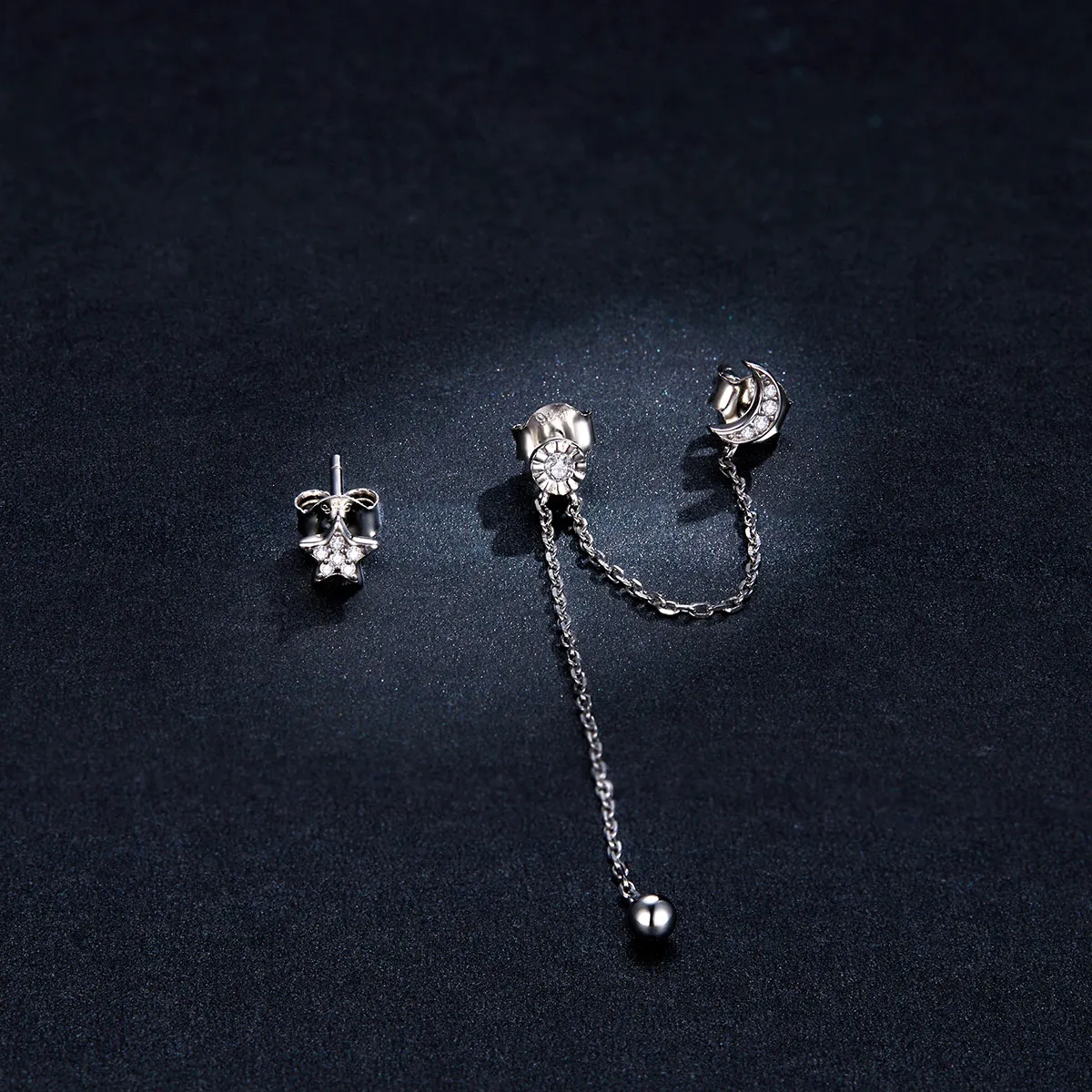 Pandora Style Silver Dreamy Moon & Stars Dangle Earrings - BSE431