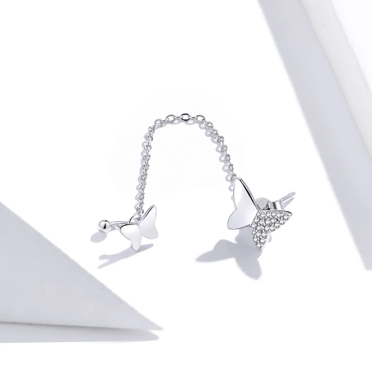 Pandora Style Silver Flying Butterflies Dangle Earrings - SCE913