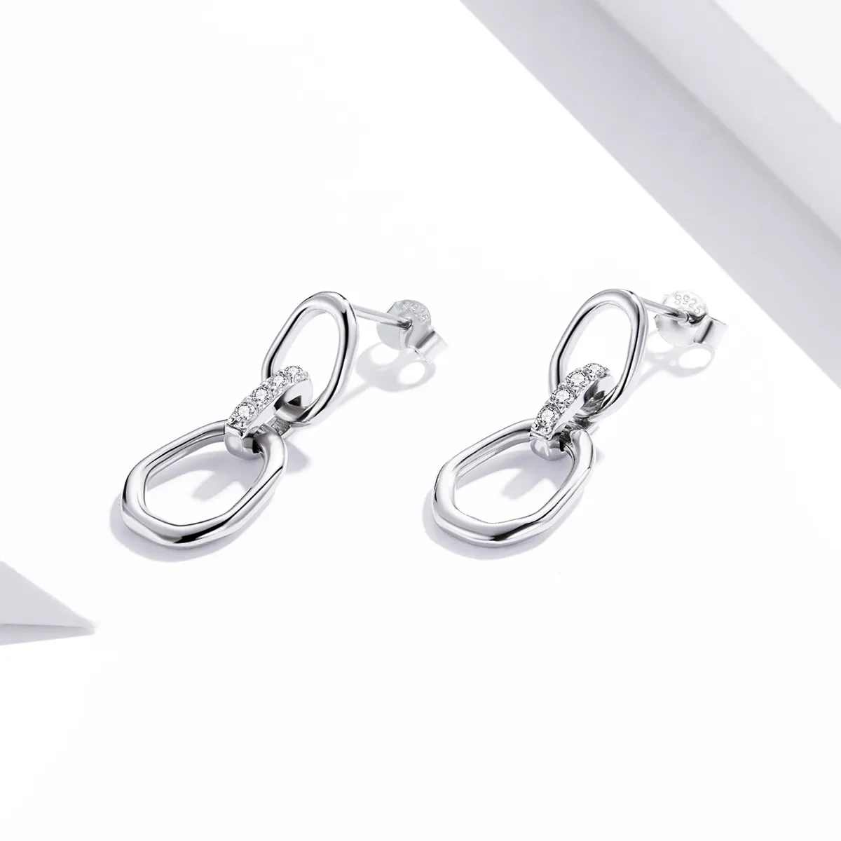 Pandora Style Silver Geometry Dangle Earrings - SCE1016