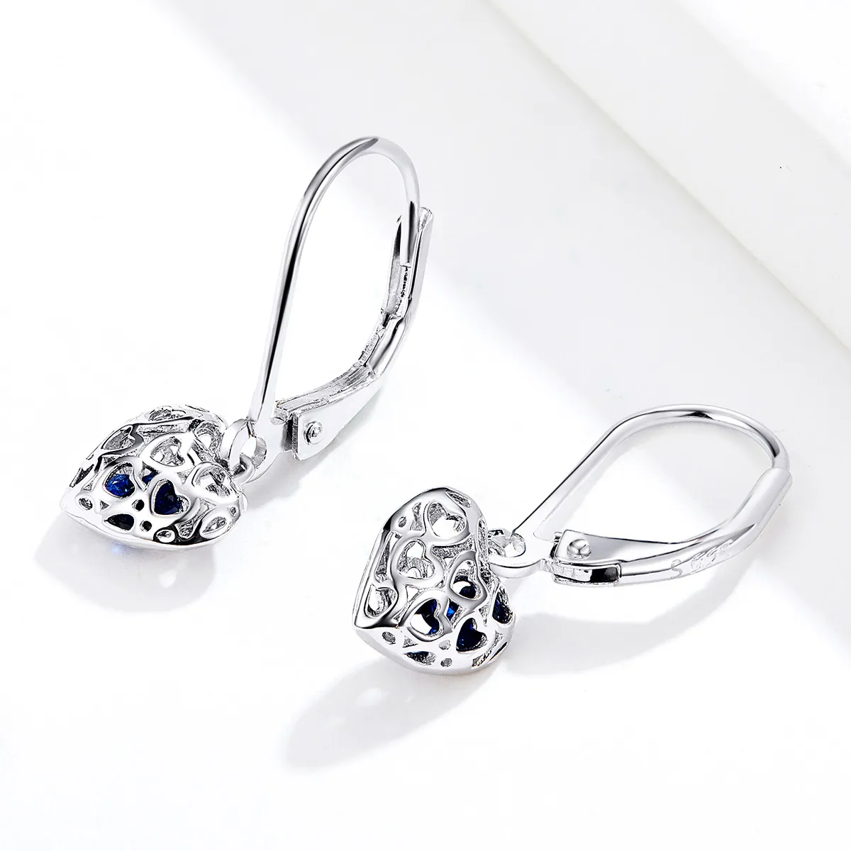 Pandora Style Silver Heart Shape Dangle Earrings - SCE746