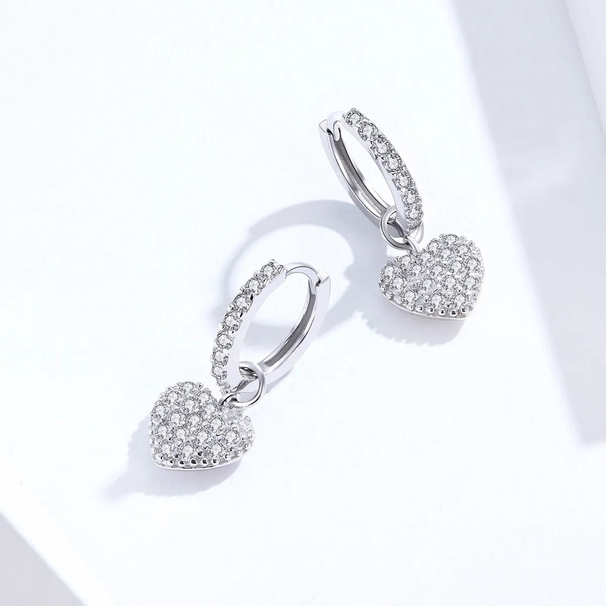 Pandora Style Silver Heart Shape Dangle Earrings - SCE821