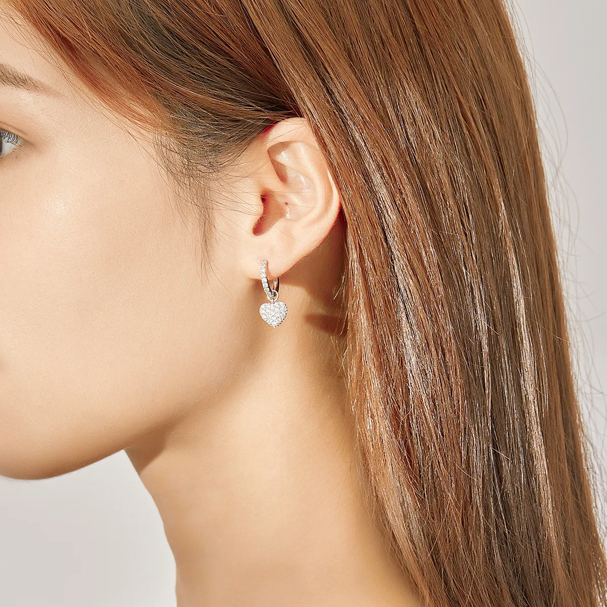 Pandora Style Silver Heart Shape Dangle Earrings - SCE821