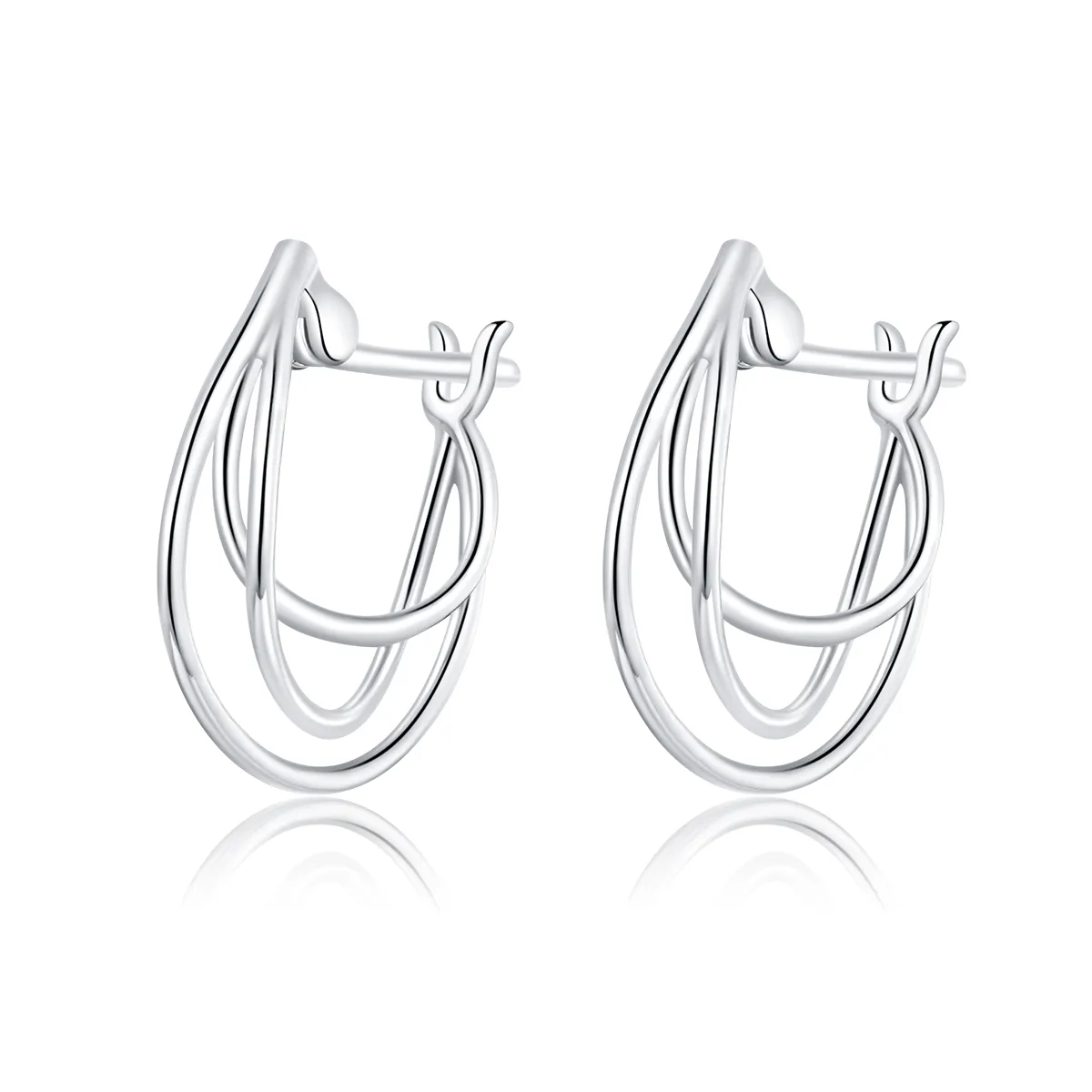 Pandora Style Silver Intertwined Lines Hoop Earrings - BSE443