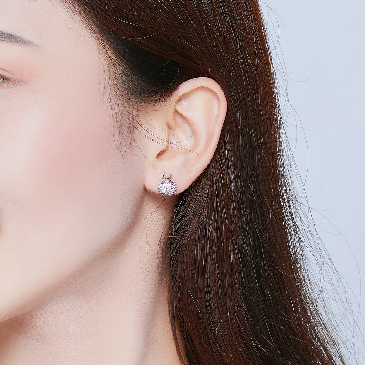 Pandora Style Silver Ladybug Stud Earrings - SCE715
