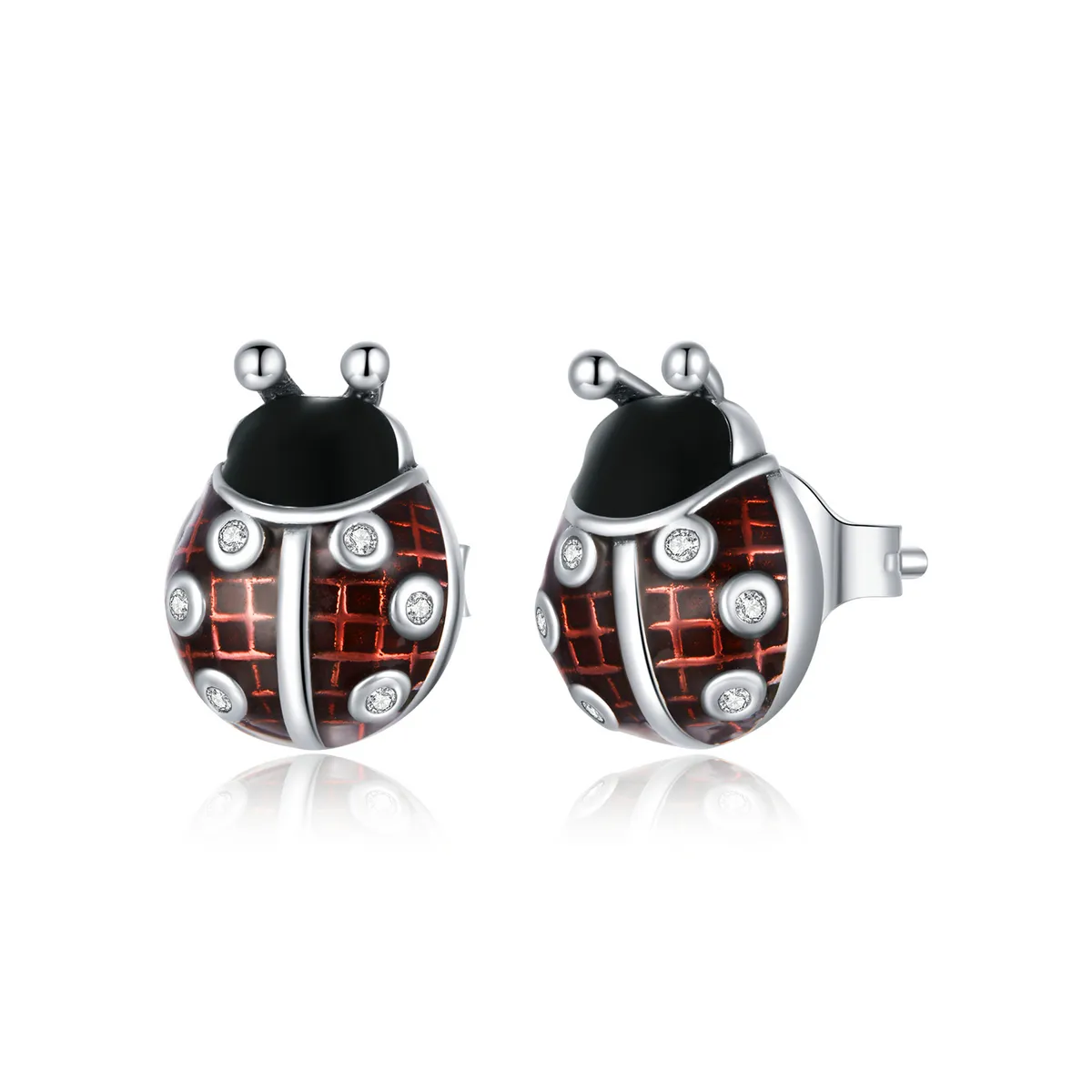 Pandora Style Silver Ladybug Stud Earrings - SCE972