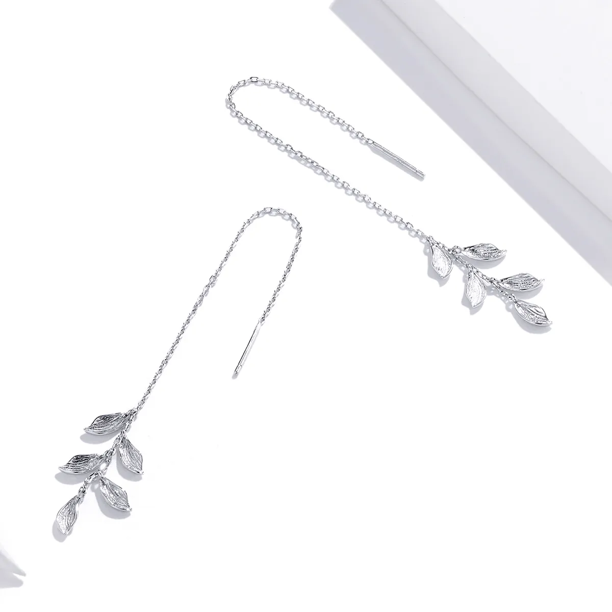Pandora Style Silver Leaves Dangle Earrings - SCE987