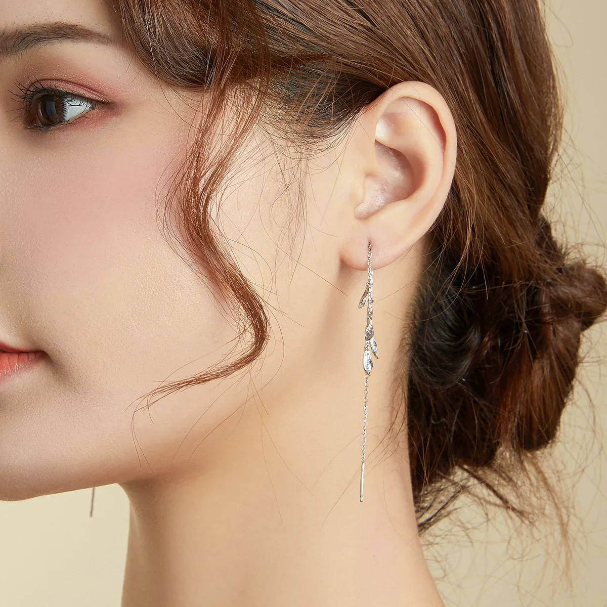 Pandora Style Silver Leaves Dangle Earrings - SCE987