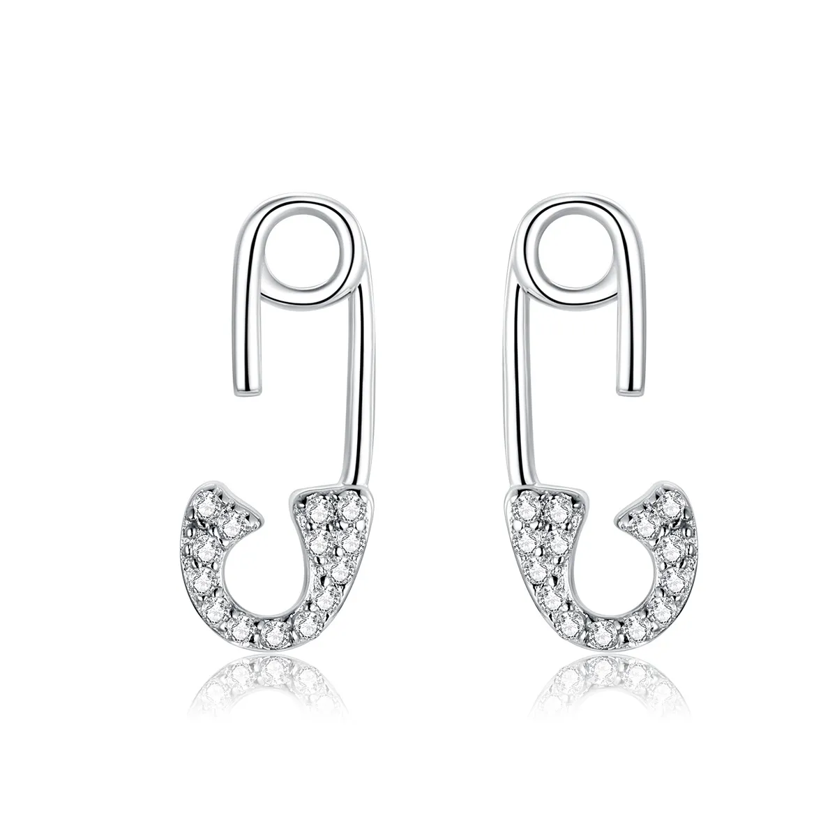 Pandora Style Silver Love safety pin Stud Earrings - BSE284