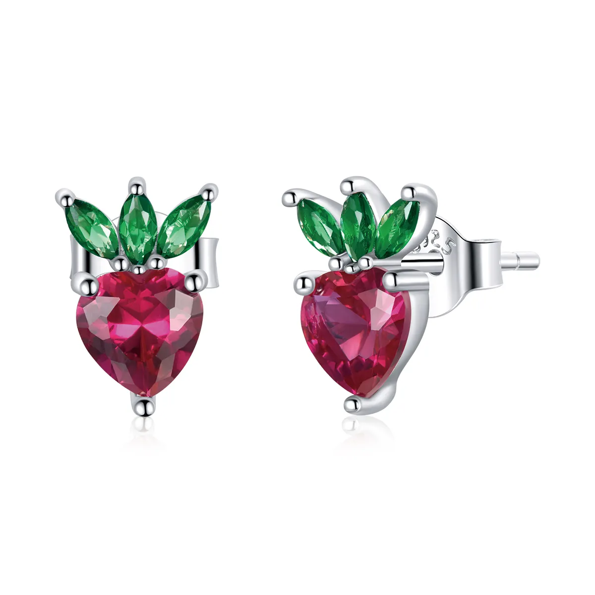 Pandora Style Silver Lovely Little Strawberry Stud Earrings - SCE1034