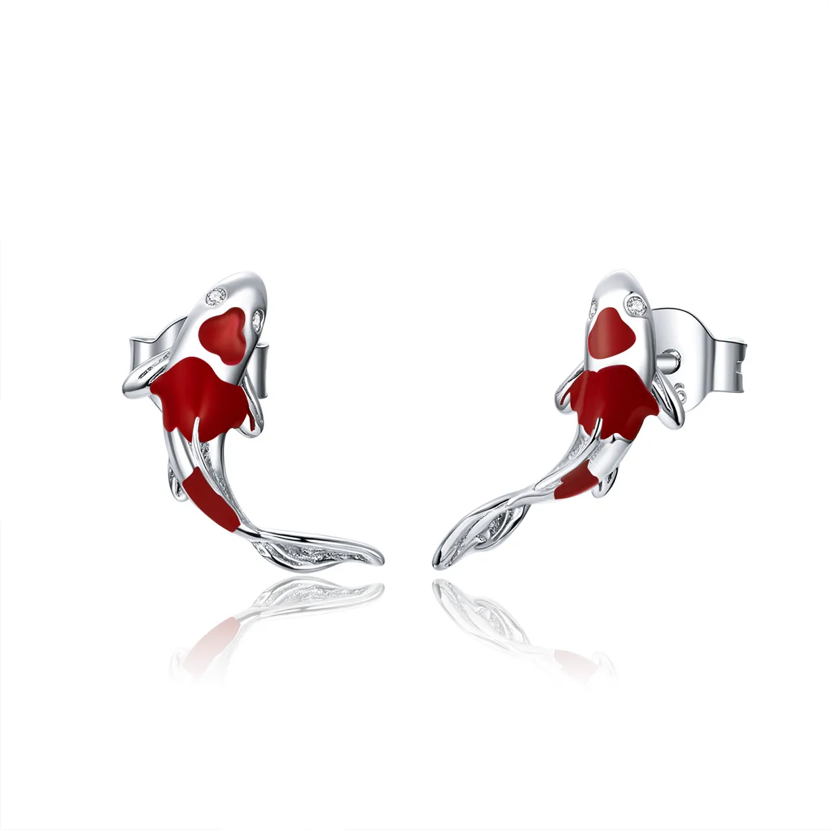 Pandora Style Silver Lucky Koi Stud Earrings - SCE812