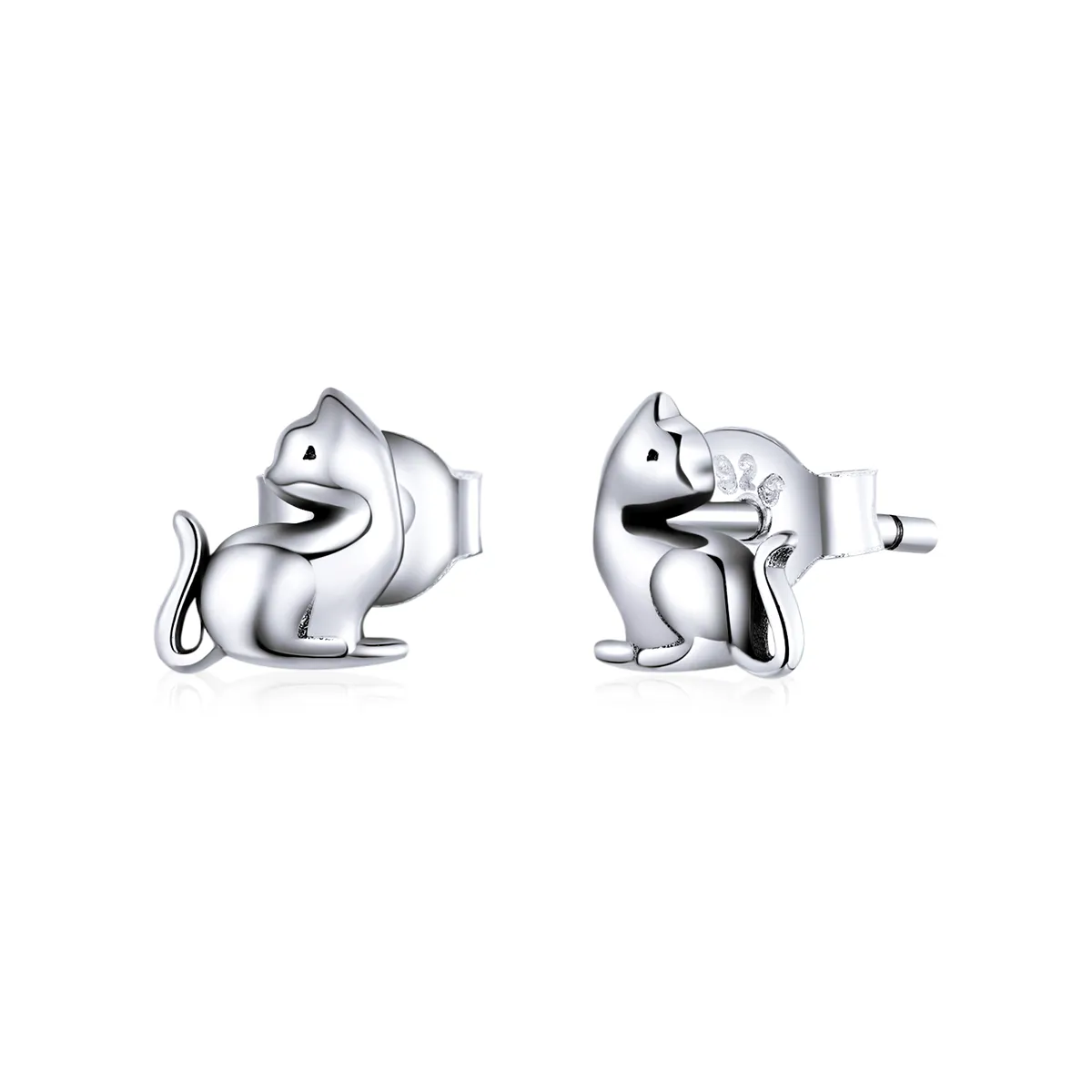 Pandora Style Silver Mischievous Cat Stud Earrings - SCE832