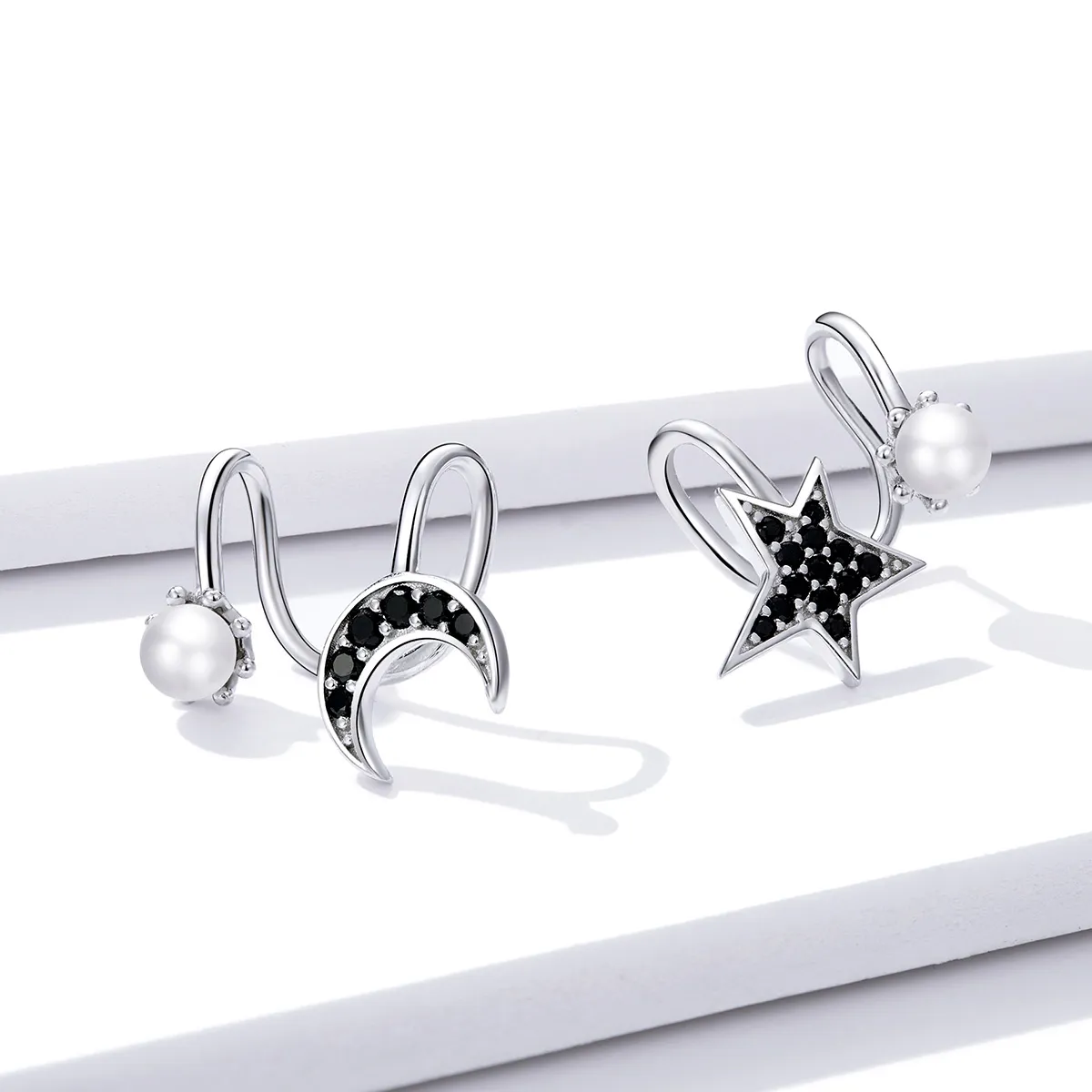 Pandora Style Silver Moon And Star Stud Earrings - BSE387