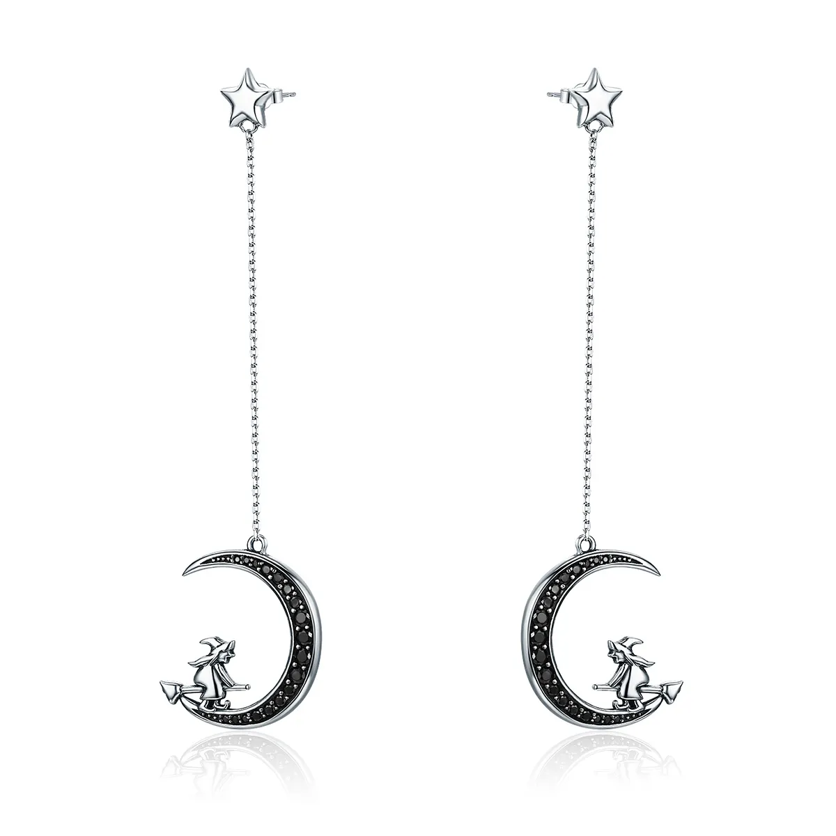 Pandora Style Silver Moon Dangle Earrings - SCE287