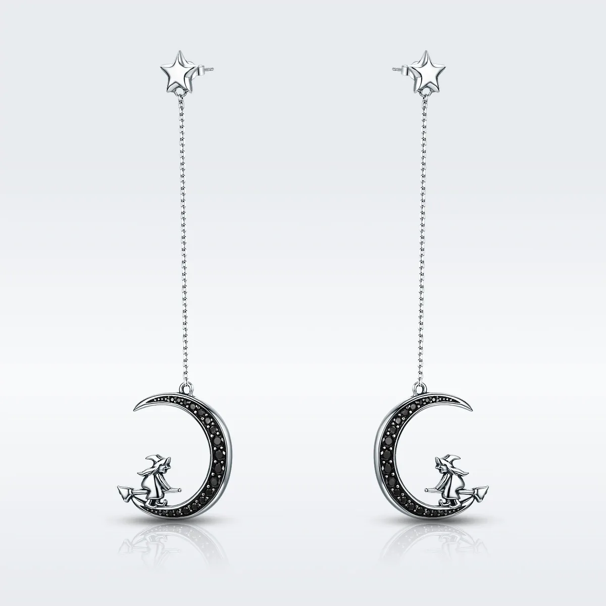 Pandora Style Silver Moon Dangle Earrings - SCE287