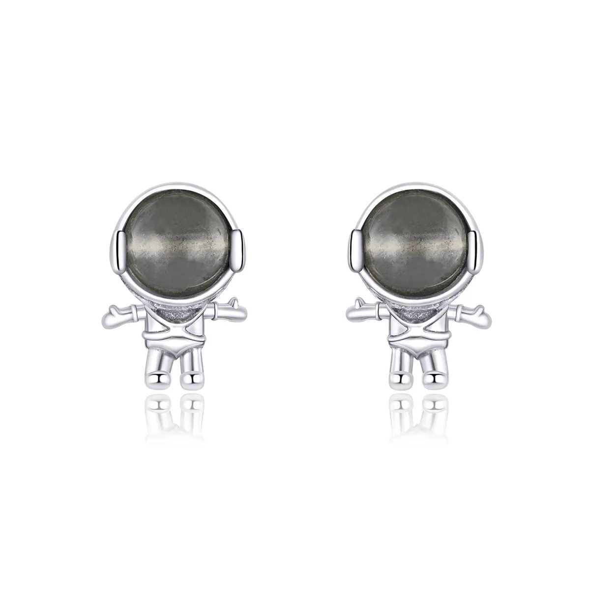 Pandora Style Silver Moonstone Astronaut Stud Earrings - SCE871