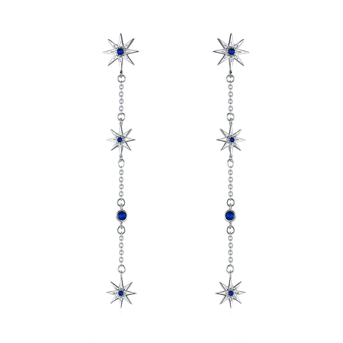 Pandora Style Silver Octagonal Star Dangle Earrings - BSE060