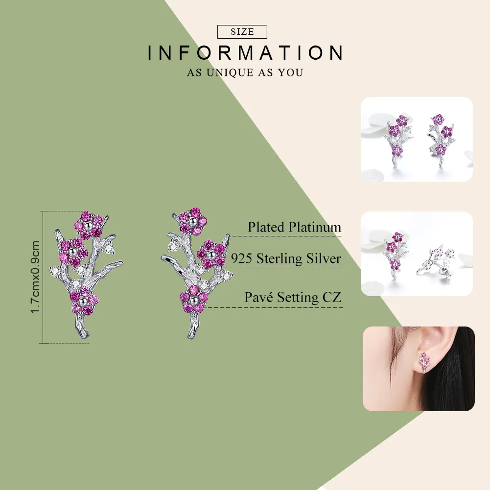 Pandora Style Silver Peach Blossom Stud Earrings - BSE040