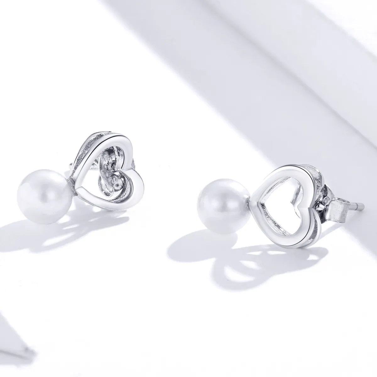 Pandora Style Silver Pearl Drop Stud Earrings - SCE869
