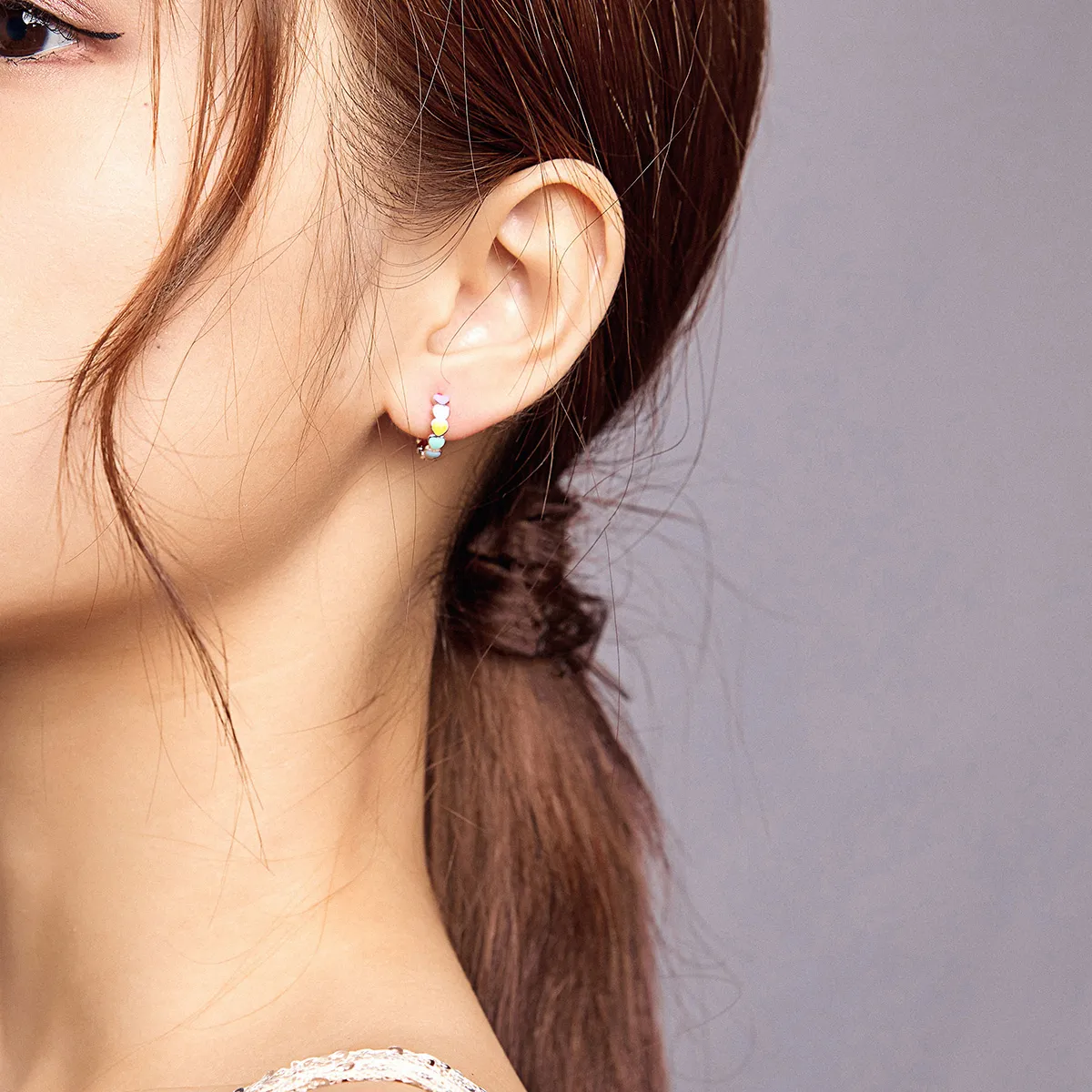 Pandora Style Silver Rainbow Hearts Hoop Earrings - SCE909
