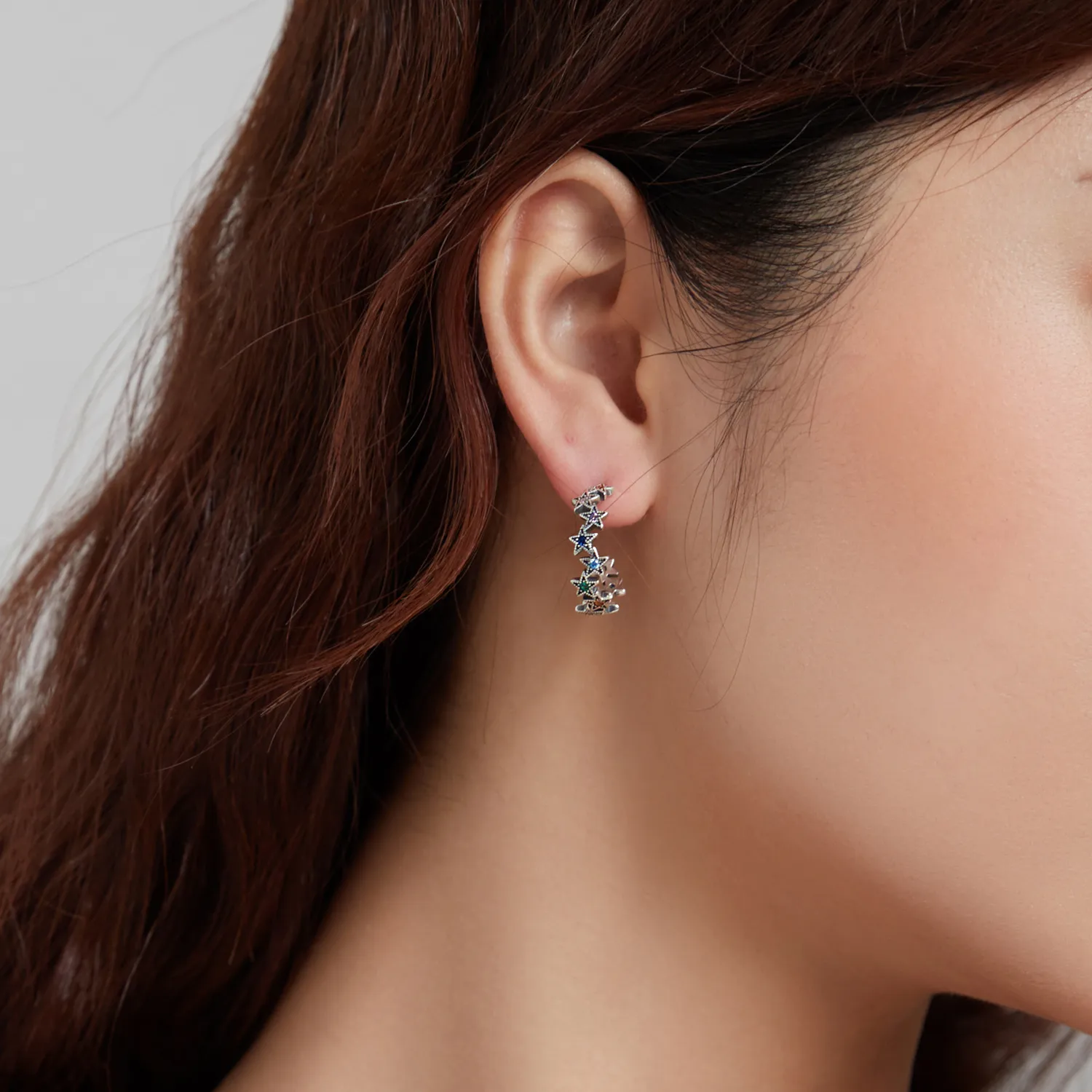Pandora Style Silver Rainbow Stars Stud Earrings - SCE1082