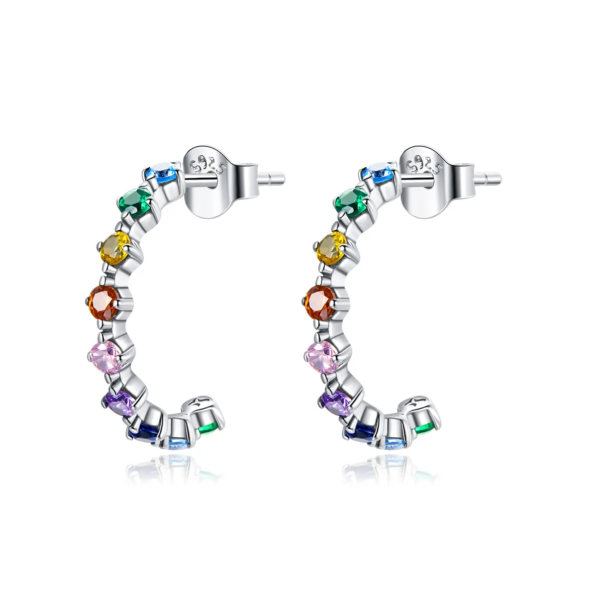 Pandora Style Silver Rainbow Words Stud Earrings - SCE1014