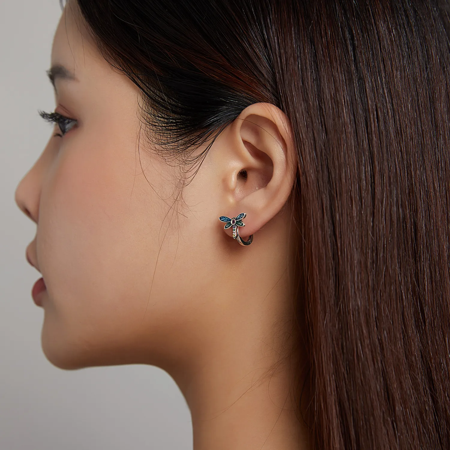 Pandora Style Silver Retro Dragonfly Hoop Earrings - SCE1172