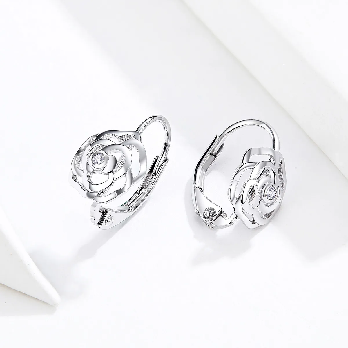 Pandora Style Silver Rose Hoop Earrings - SCE745