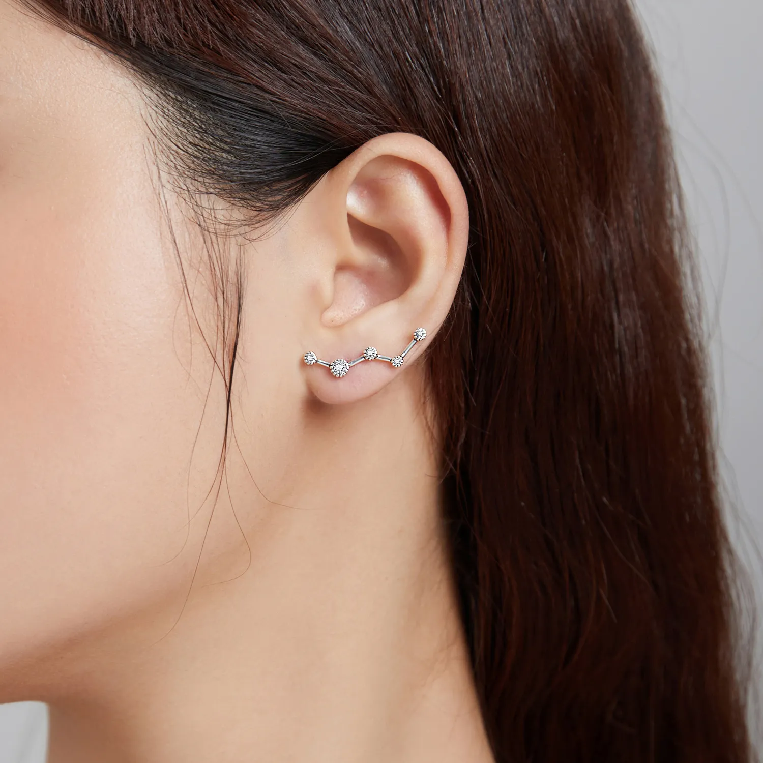 Pandora Style Silver Shining Star Track Stud Earrings - SCE1131
