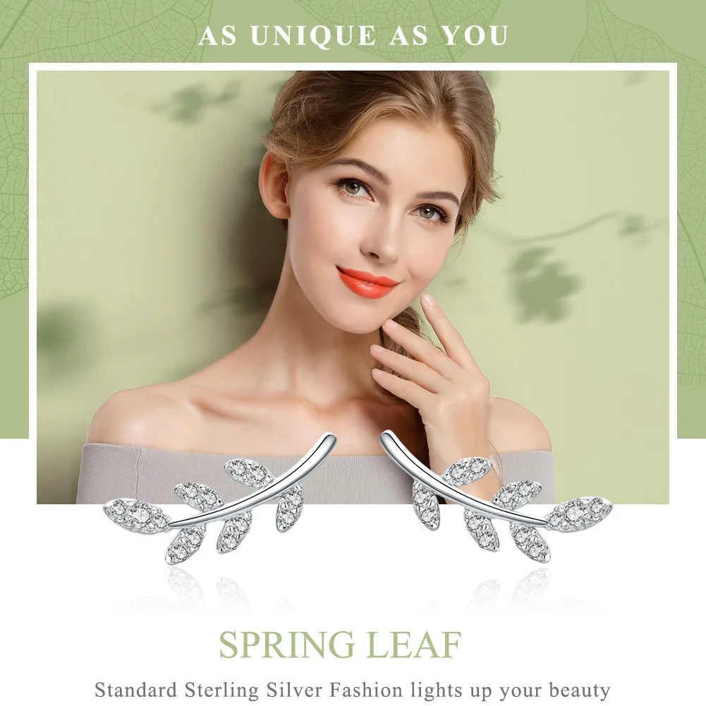 Pandora Style Silver Spring Leaves Stud Earrings - BSE031